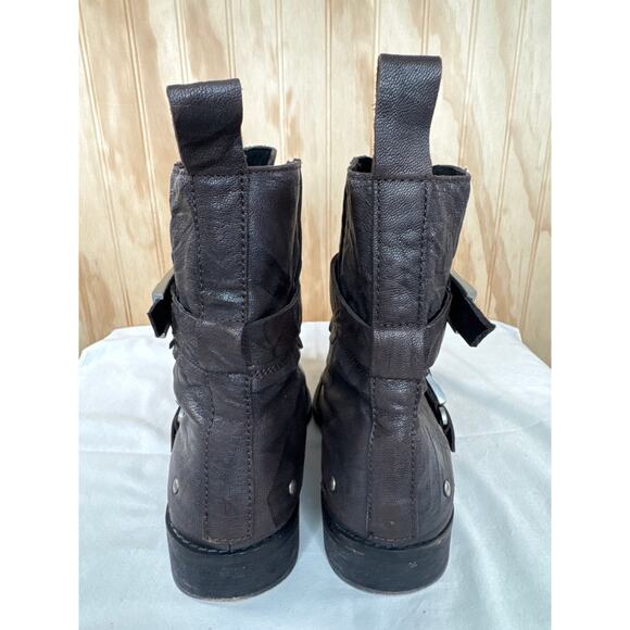Free People Outsider Moto Boots US 8.5/EU 39 Brown/Black Leather Women Boho - Picture 6 of 10
